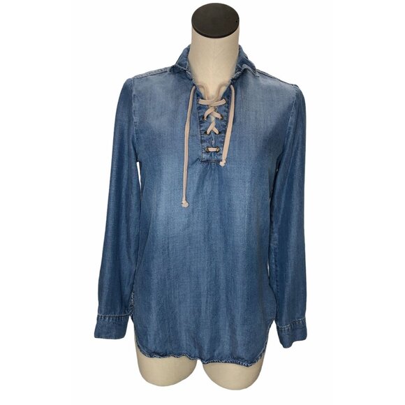 Workshop Republic Tencil Blue Denim Jean Shirt Women S Top Boho Long Sleeve - Picture 6 of 7